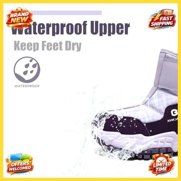 Kids Waterproof Snow Boots Insulated Anti-Slip Zipper Hook Loop Winter Shoes - Picture 3 of 6